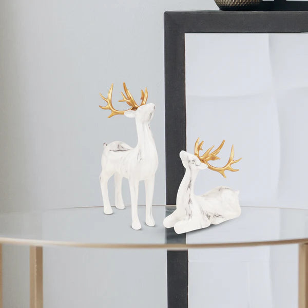 Snowy White Reindeer Couple Table Decor Set