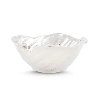 Silver Ceramic Leaf Serving Bowl