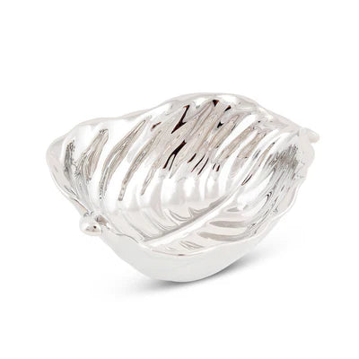 Silver Ceramic Leaf Serving Bowl