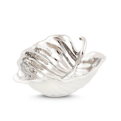 Silver Ceramic Leaf Serving Bowl