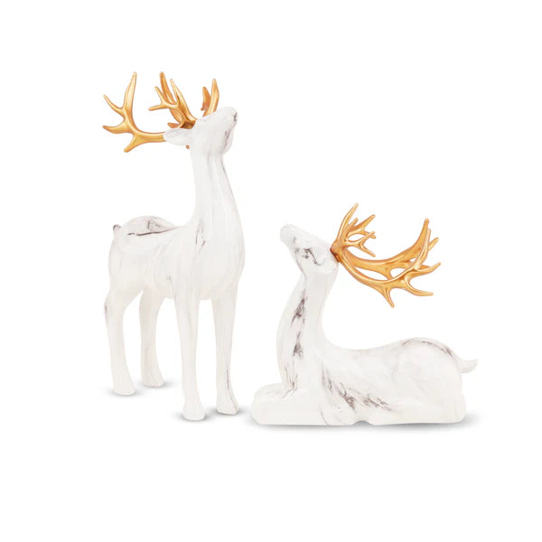 Snowy White Reindeer Couple Table Decor Set