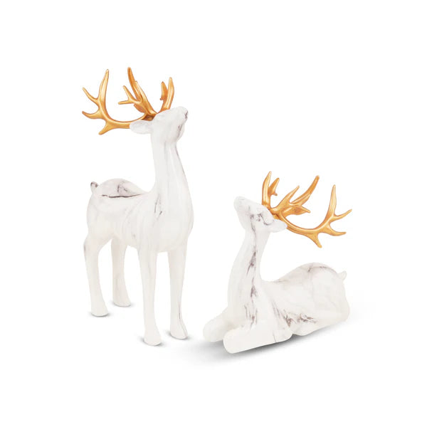 Snowy White Reindeer Couple Table Decor Set