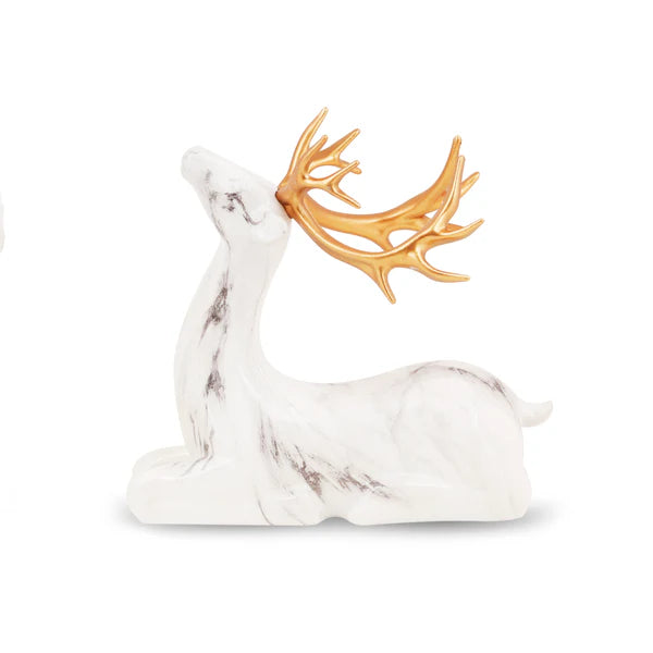 Snowy White Reindeer Couple Table Decor Set